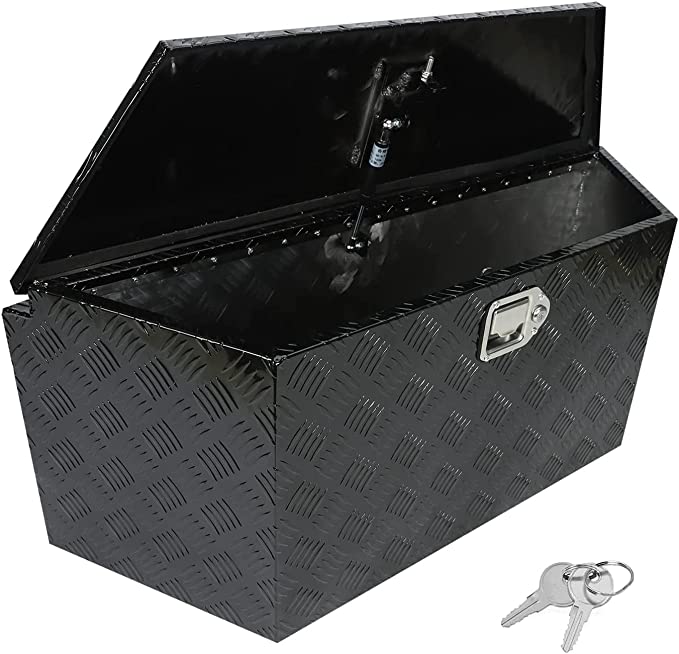 Caja de herramientas con banda de rodadura de 5 barras para lengüeta de remolque utilitario de aluminio negro