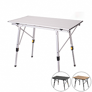 Mesa de camping plegable de aluminio portátil, mesa enrollable, ultraligera, patas ajustables