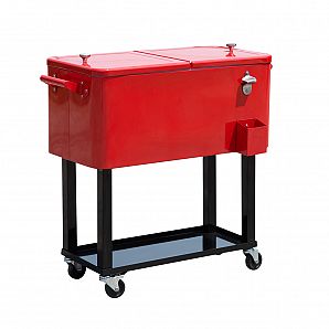 60QT/80QT Metal Rolling Ice Cooler Cart | Beer, Wine & Beverage Ice Chest