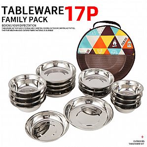 17pcs Stainless Steel Camping Dinner Plate Set