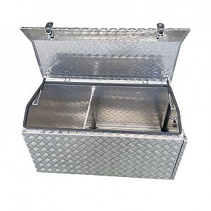 Caja de herramientas delantera de aluminio para caravana con soportes para bidón