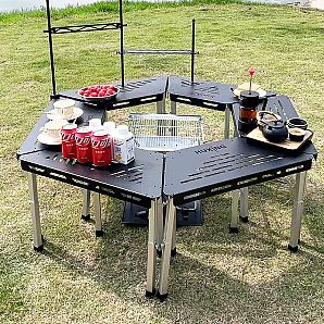 Mesa de camping plegable de empalme de aluminio al aire libre para cocinar, picnic y barbacoa
